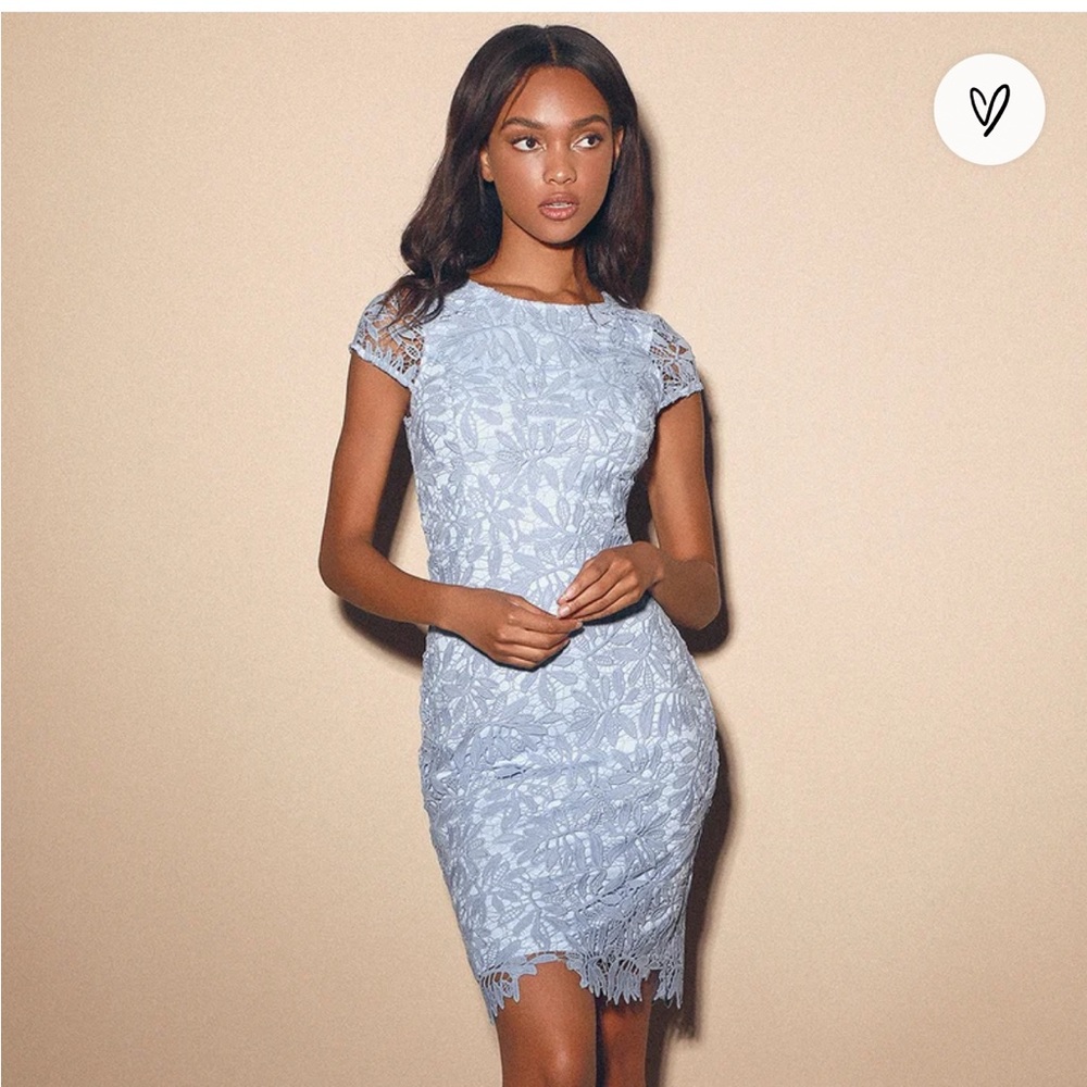 Lulu’s Right Sheer, Right Now Periwinkle Blue Lace Bodycon Dress - XS